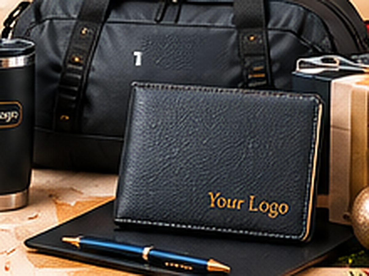 Portfolio with a logo, a tumbler and a duffel bag from the Client Appreciation collection.
